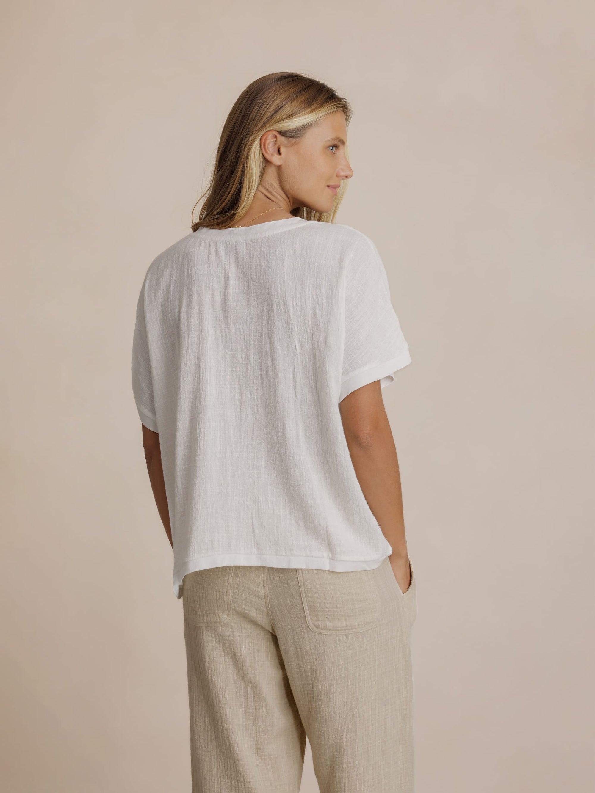 Model wears Montego Cotton Top in White