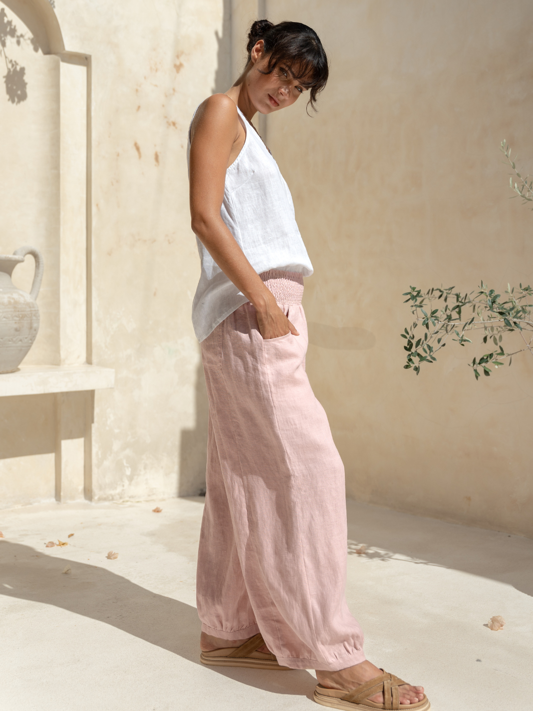 Sadhu French Linen Trousers Dusty Pink
