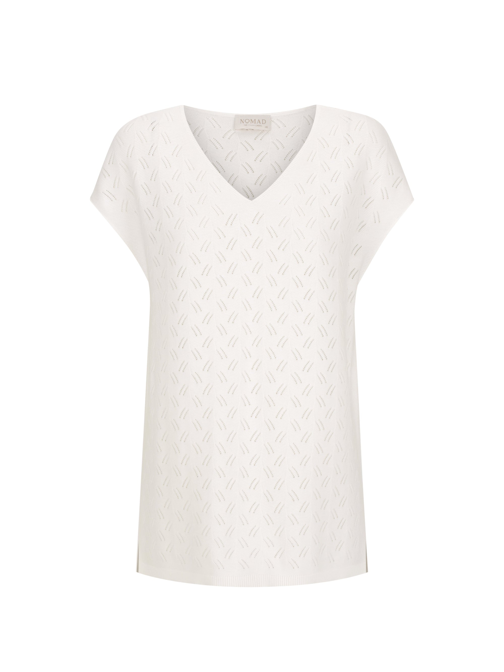 White sleeveless knitted top on a white background