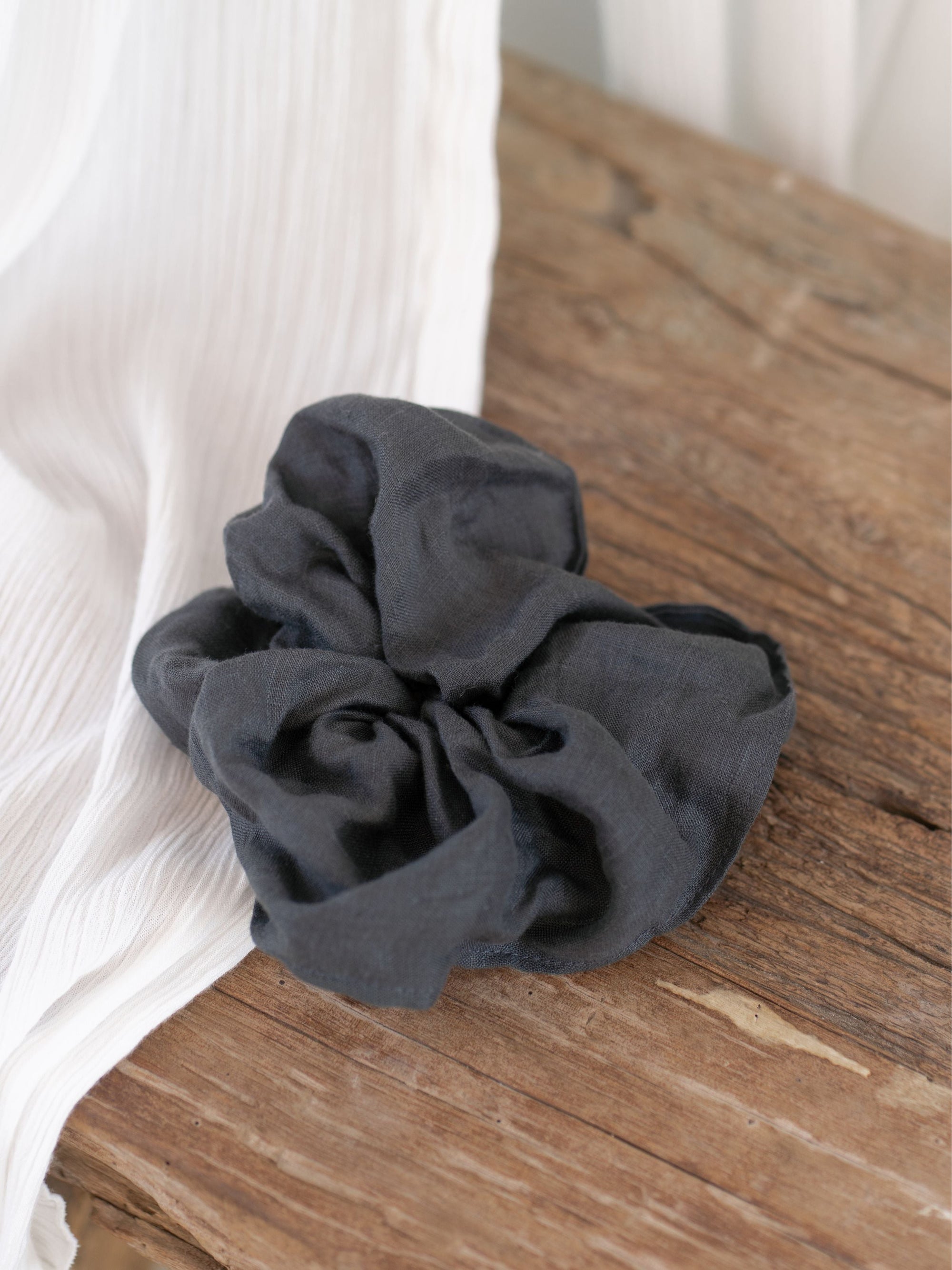 Image features Jumbo Linen Scrunchie in Charcoal