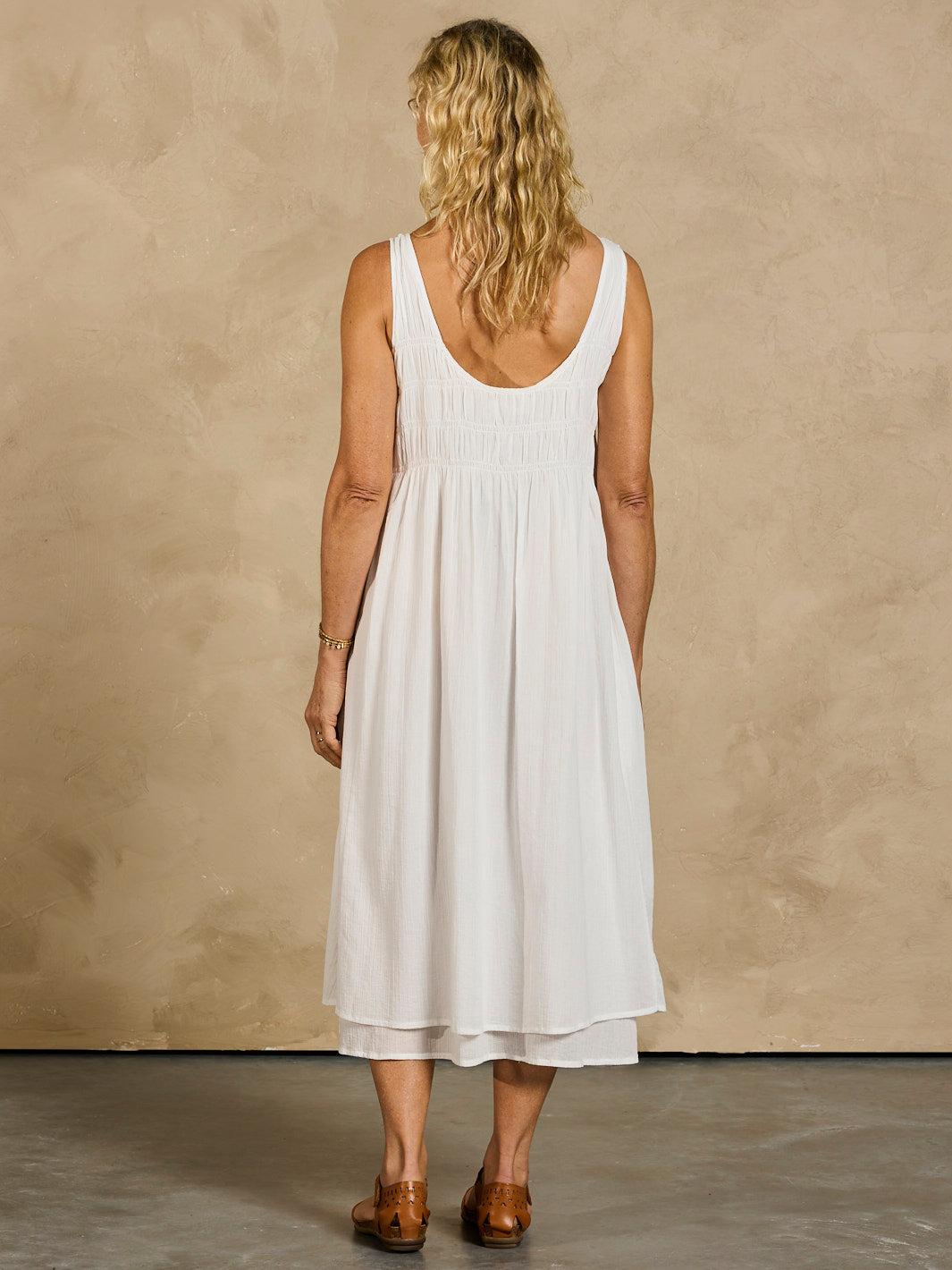 Model wearing Del Monte Midi Cotton Dress Coconut