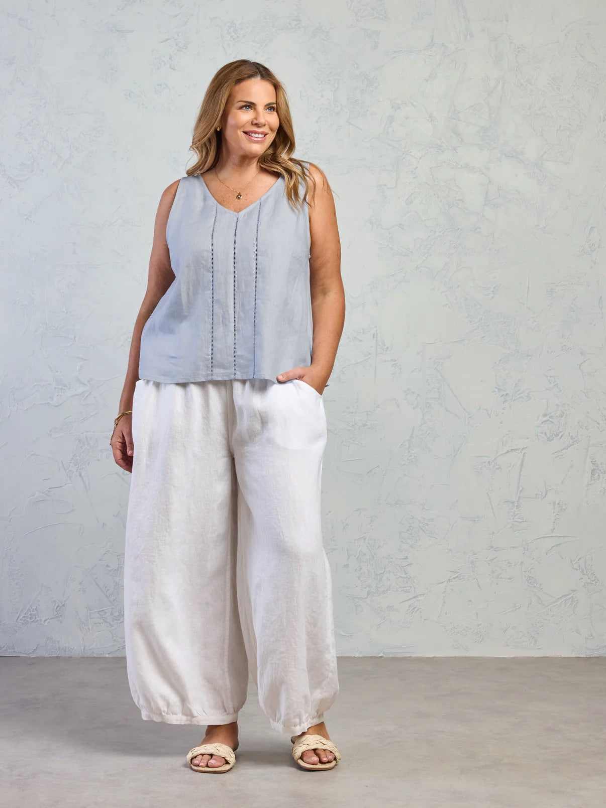 Giana Linen Top Slate Blue