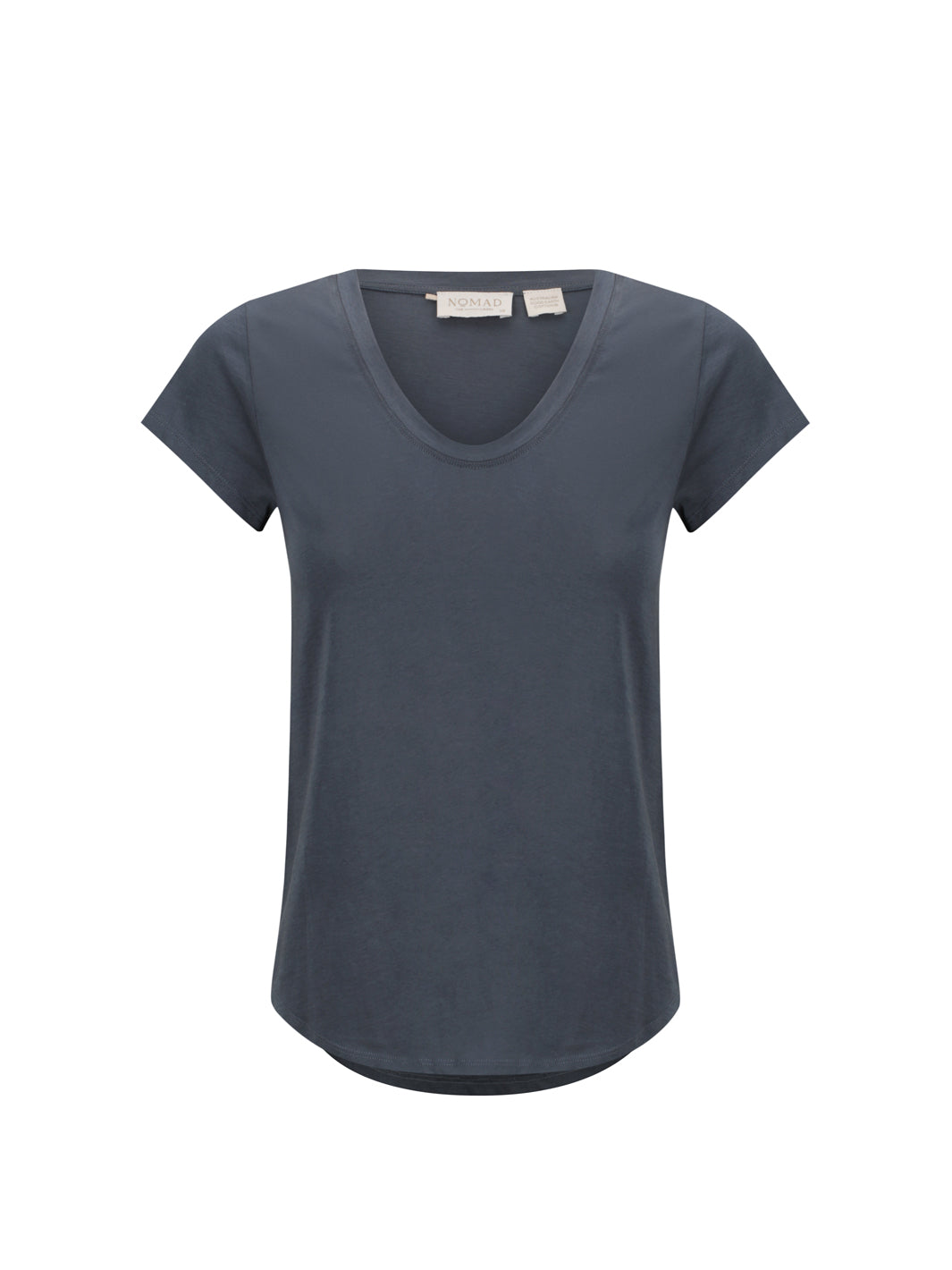 Navy blue t-shirt on a white background