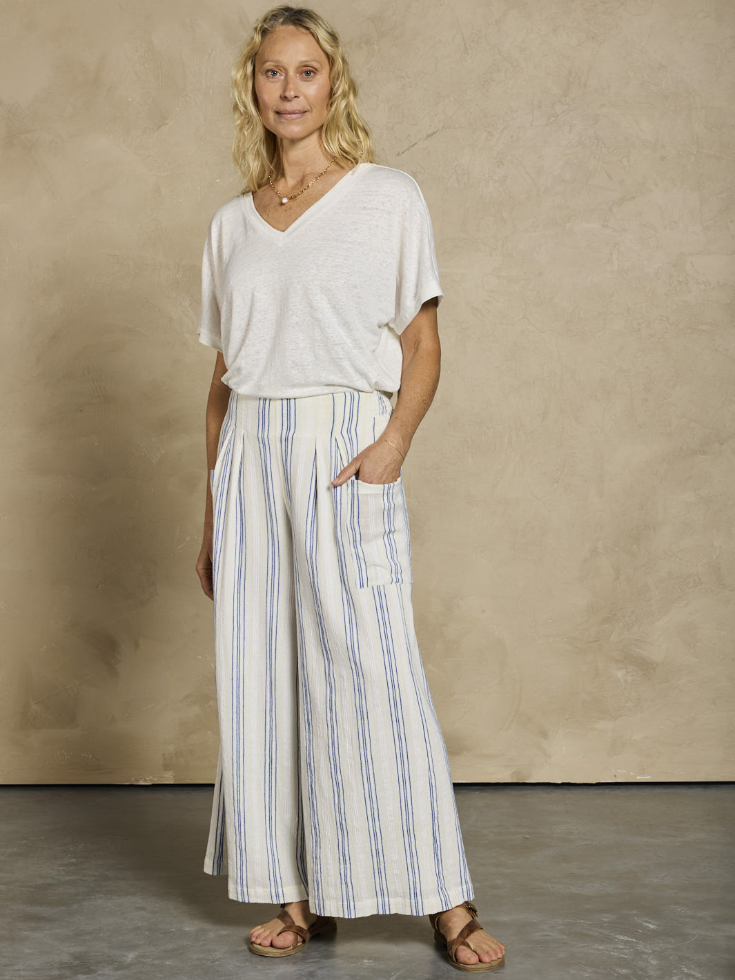 Milos Cotton Trousers Azure Stripe