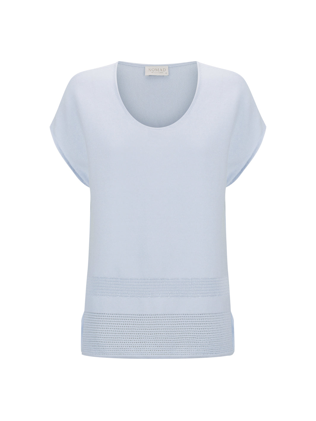 Light blue sleeveless sweater on a white background