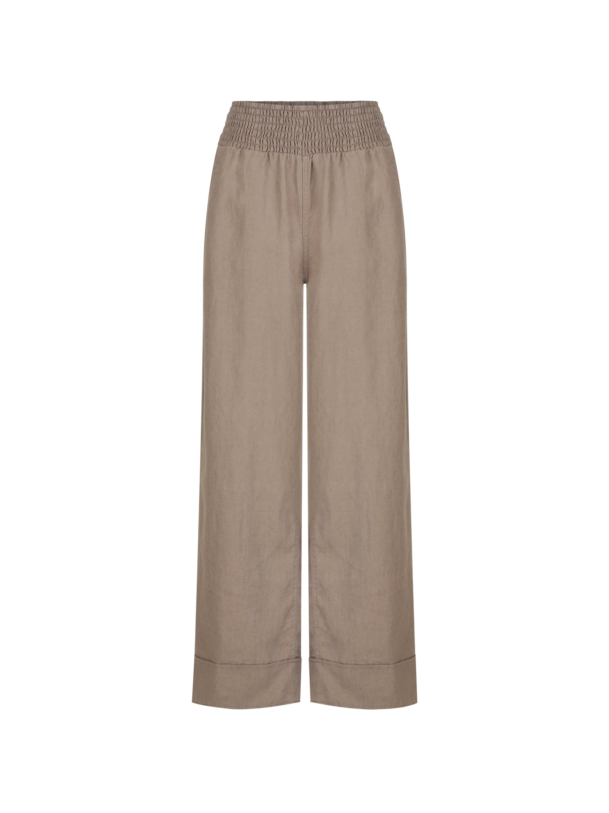 Beige wide-leg pants on a white background