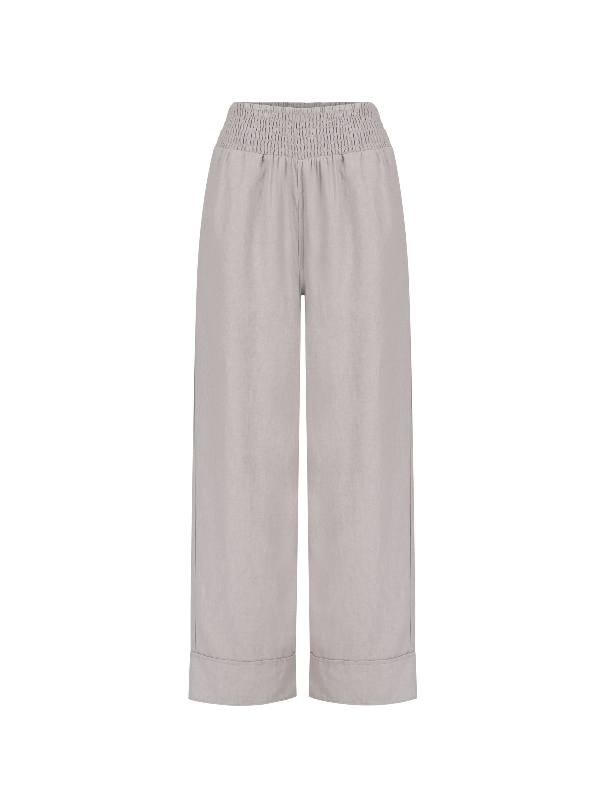 Light gray wide-leg pants on a white background