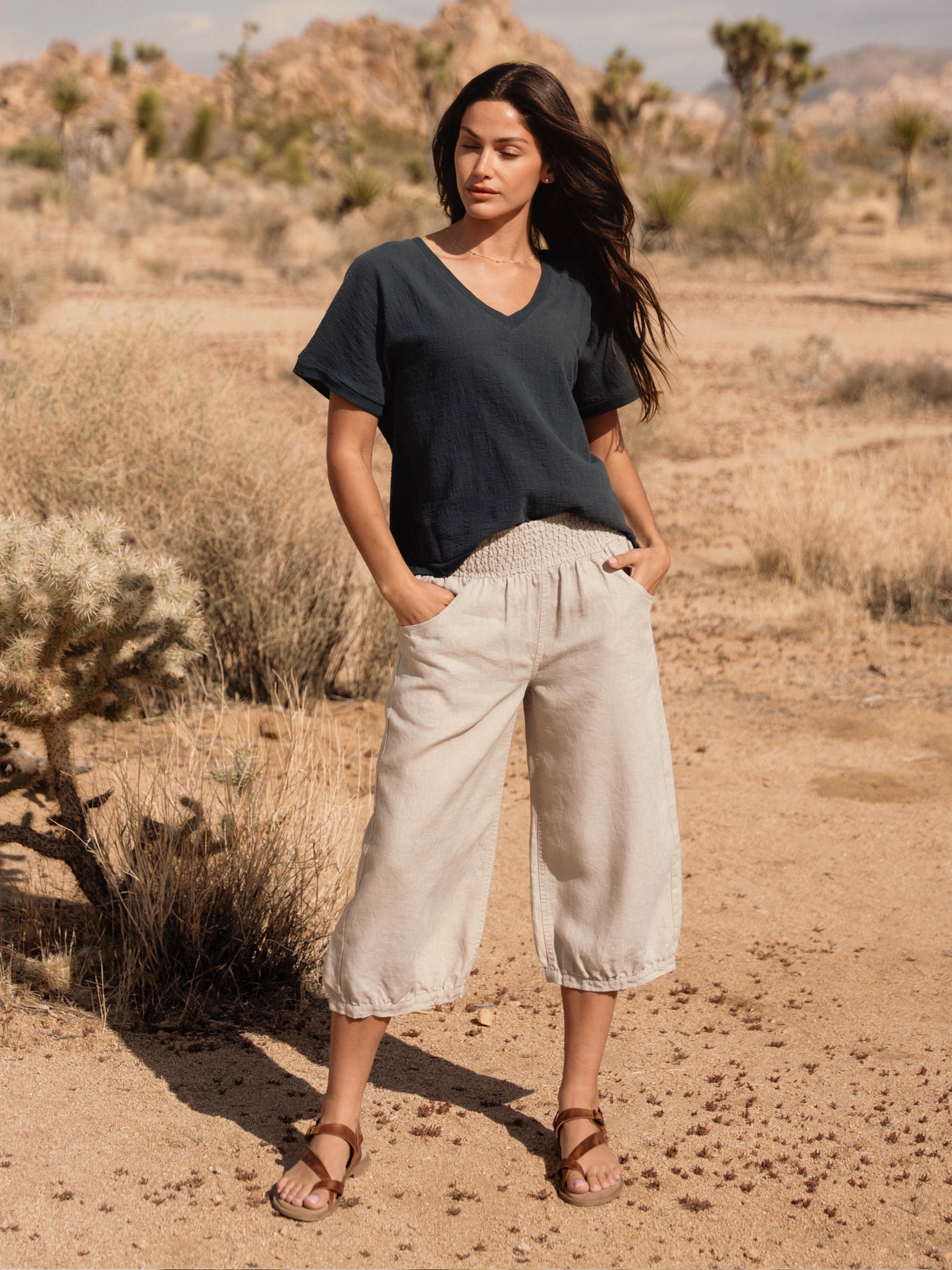 Marrakech French Linen Cropped Trousers Flax