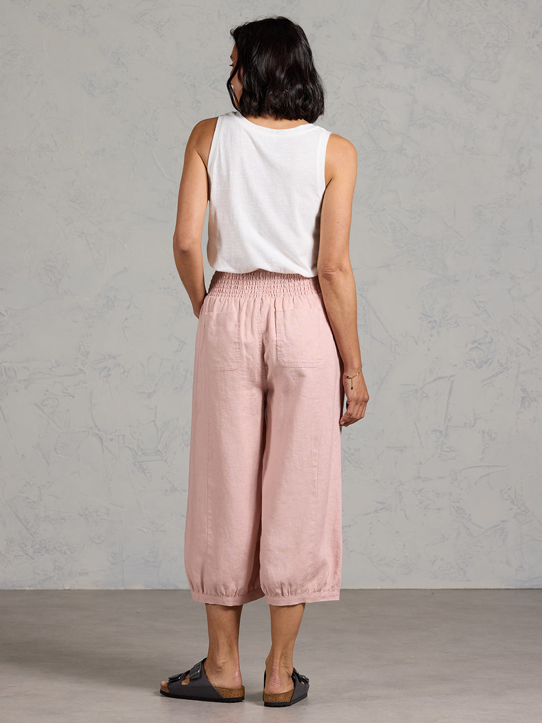 Marrakech French Linen Cropped Trousers Dusty Pink