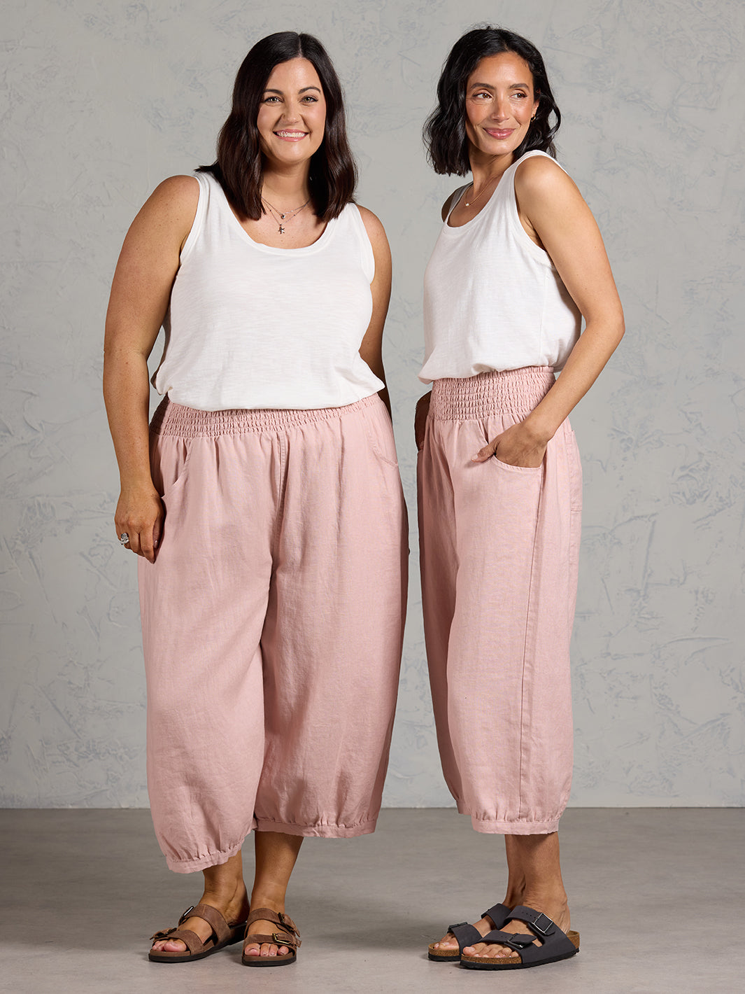 Marrakech French Linen Cropped Trousers Dusty Pink