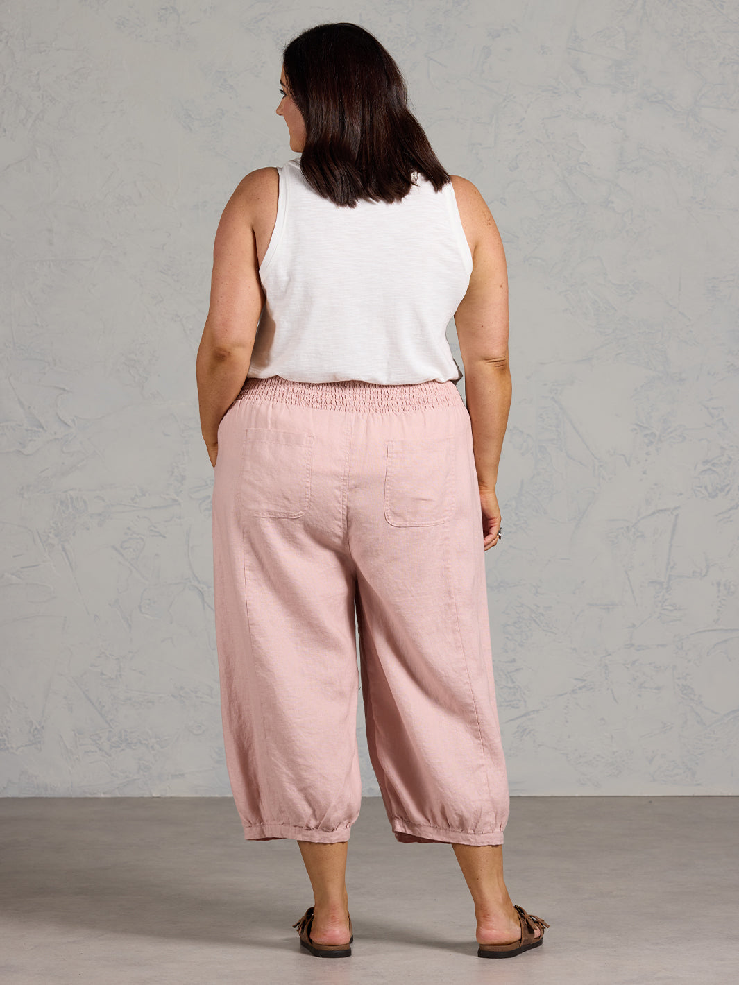 Marrakech French Linen Cropped Trousers Dusty Pink