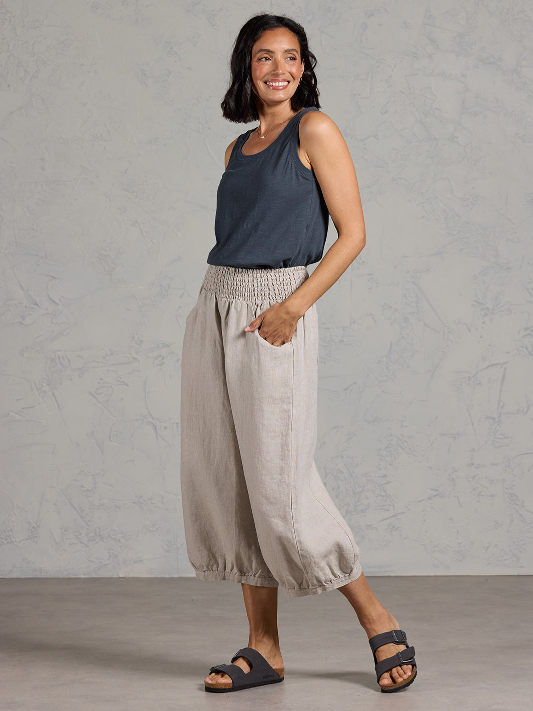 Marrakech French Linen Cropped Trousers Flax