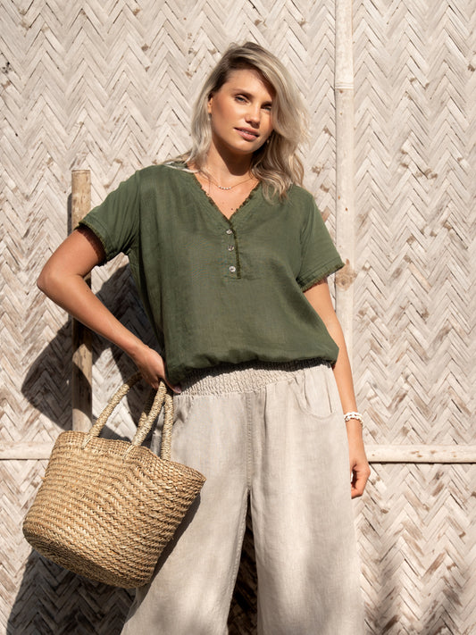 Marrakech French Linen Cropped Trousers Flax