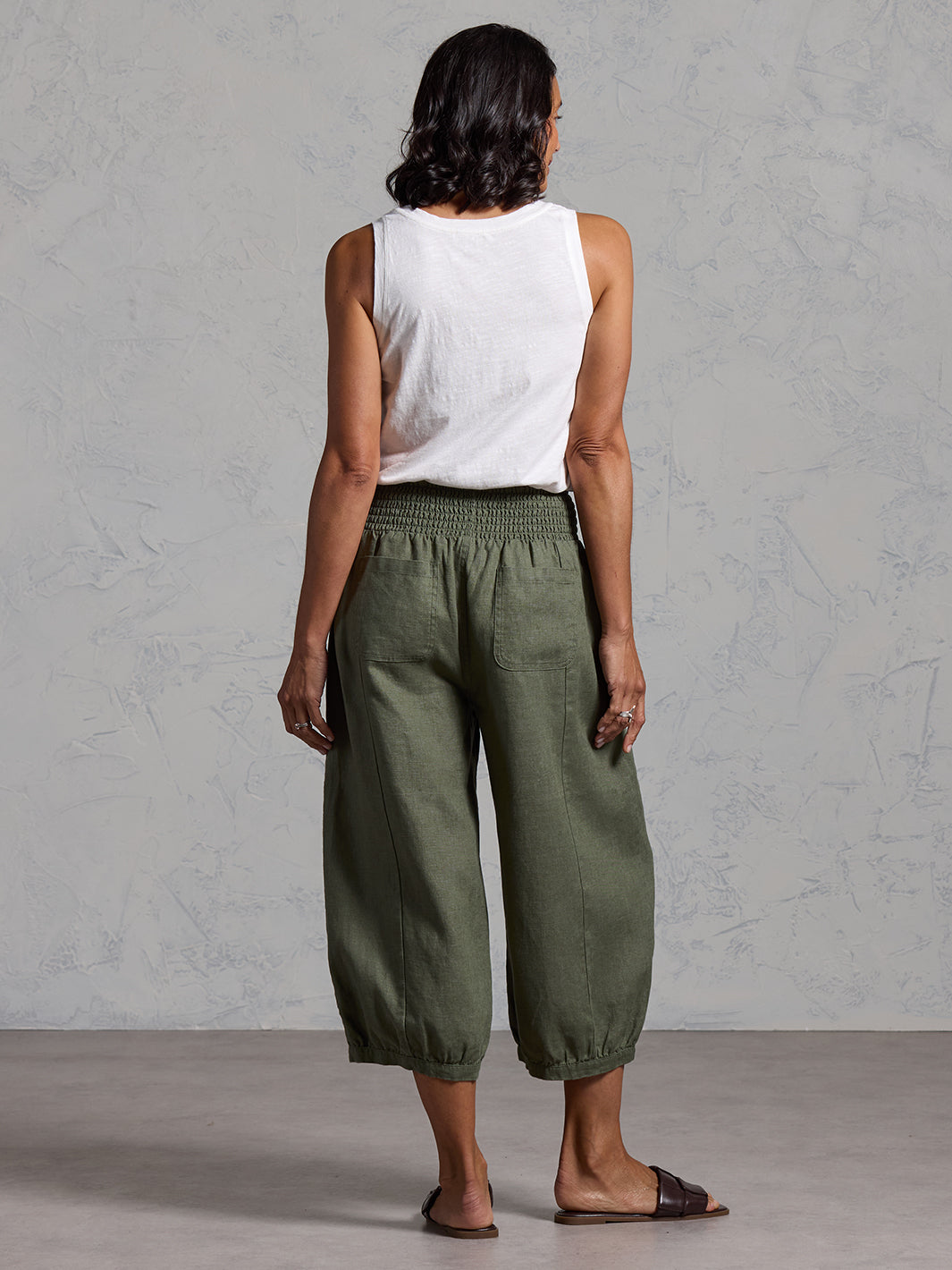 Marrakech French Linen Cropped Trousers Olive