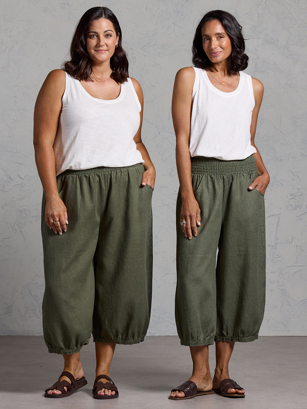 Marrakech French Linen Cropped Trousers Olive