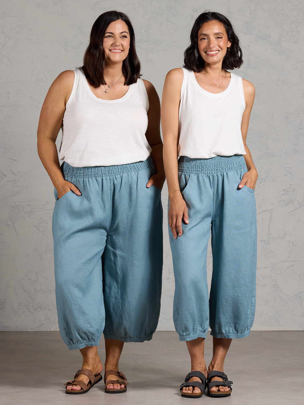 Marrakech French Linen Cropped Trousers Tahiti Blue