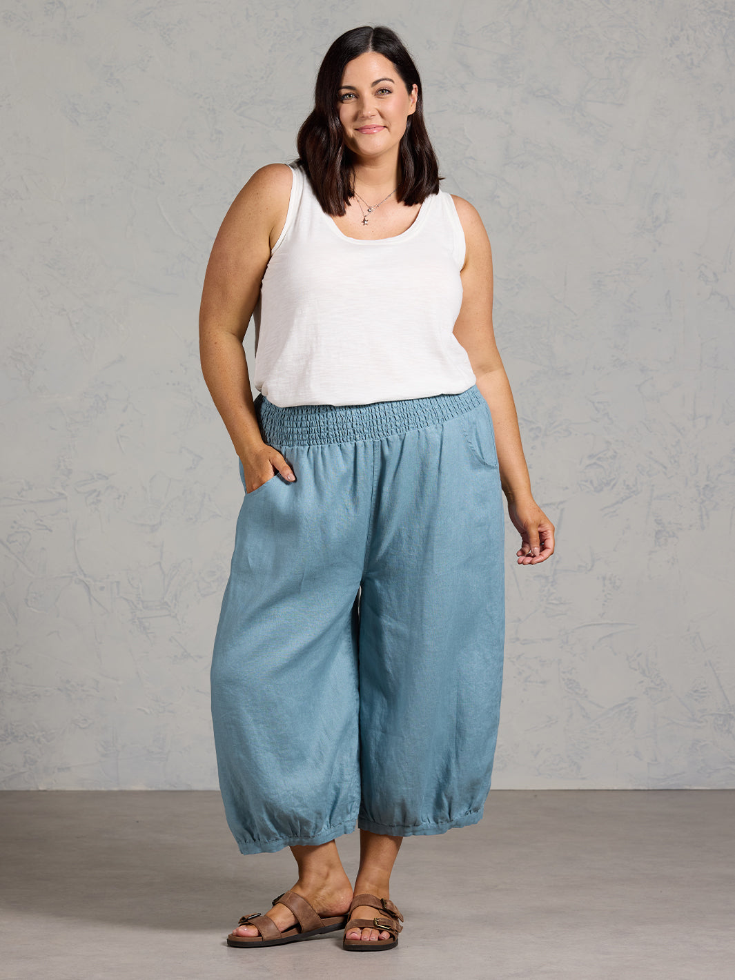 Marrakech French Linen Cropped Trousers Tahiti Blue