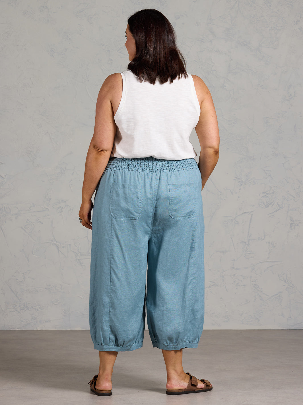 Marrakech French Linen Cropped Trousers Tahiti Blue