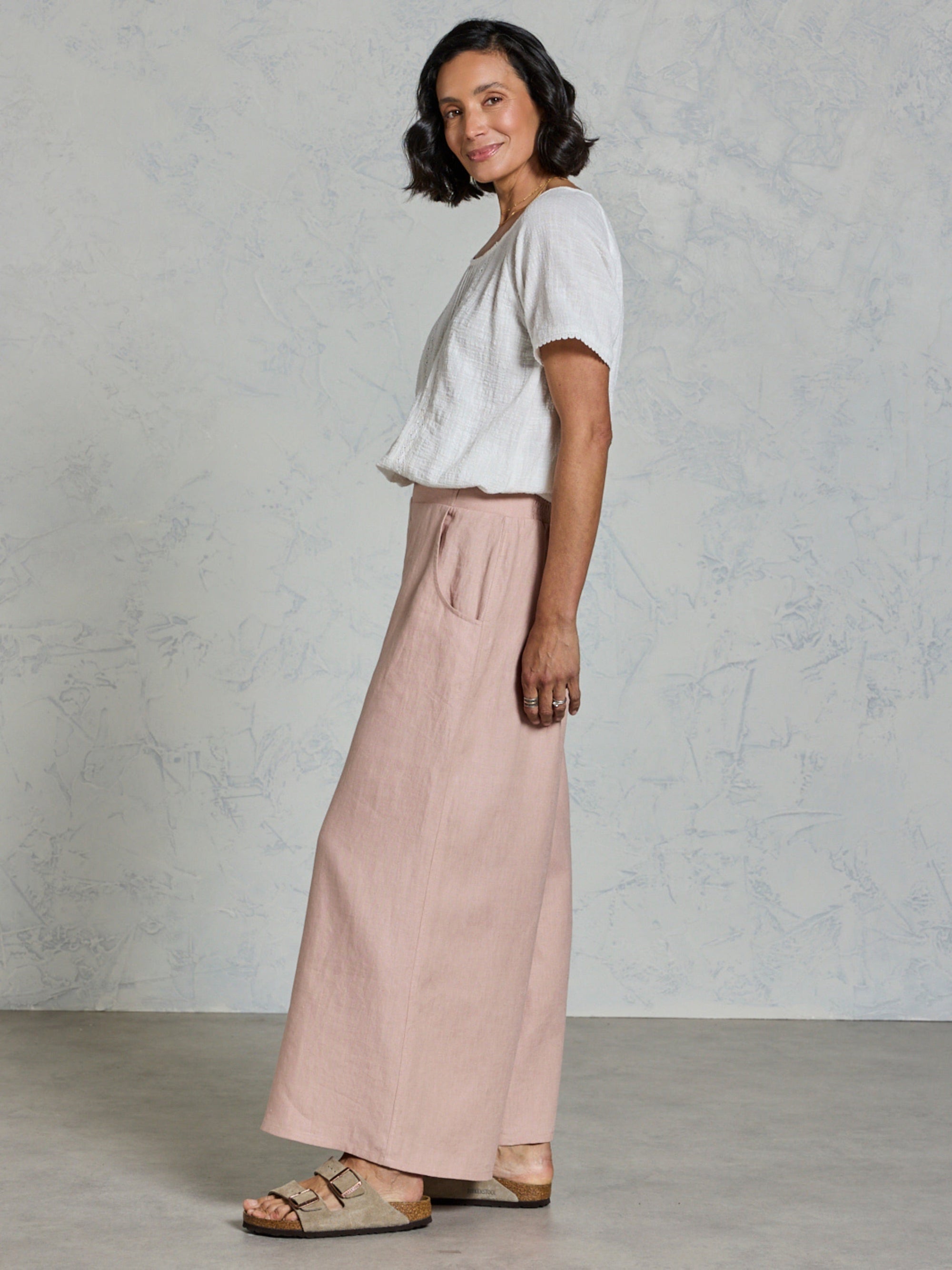 Portillo Linen Trousers Tea Rose