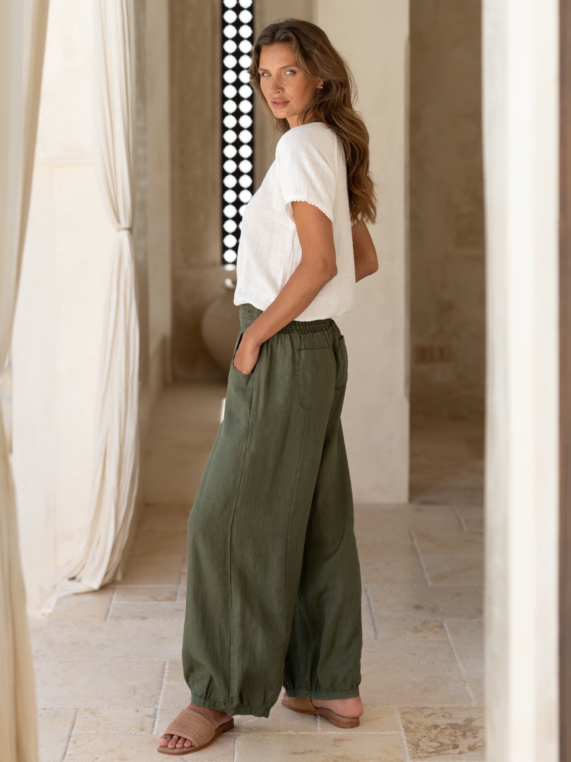 Sadhu French Linen Trousers Olive