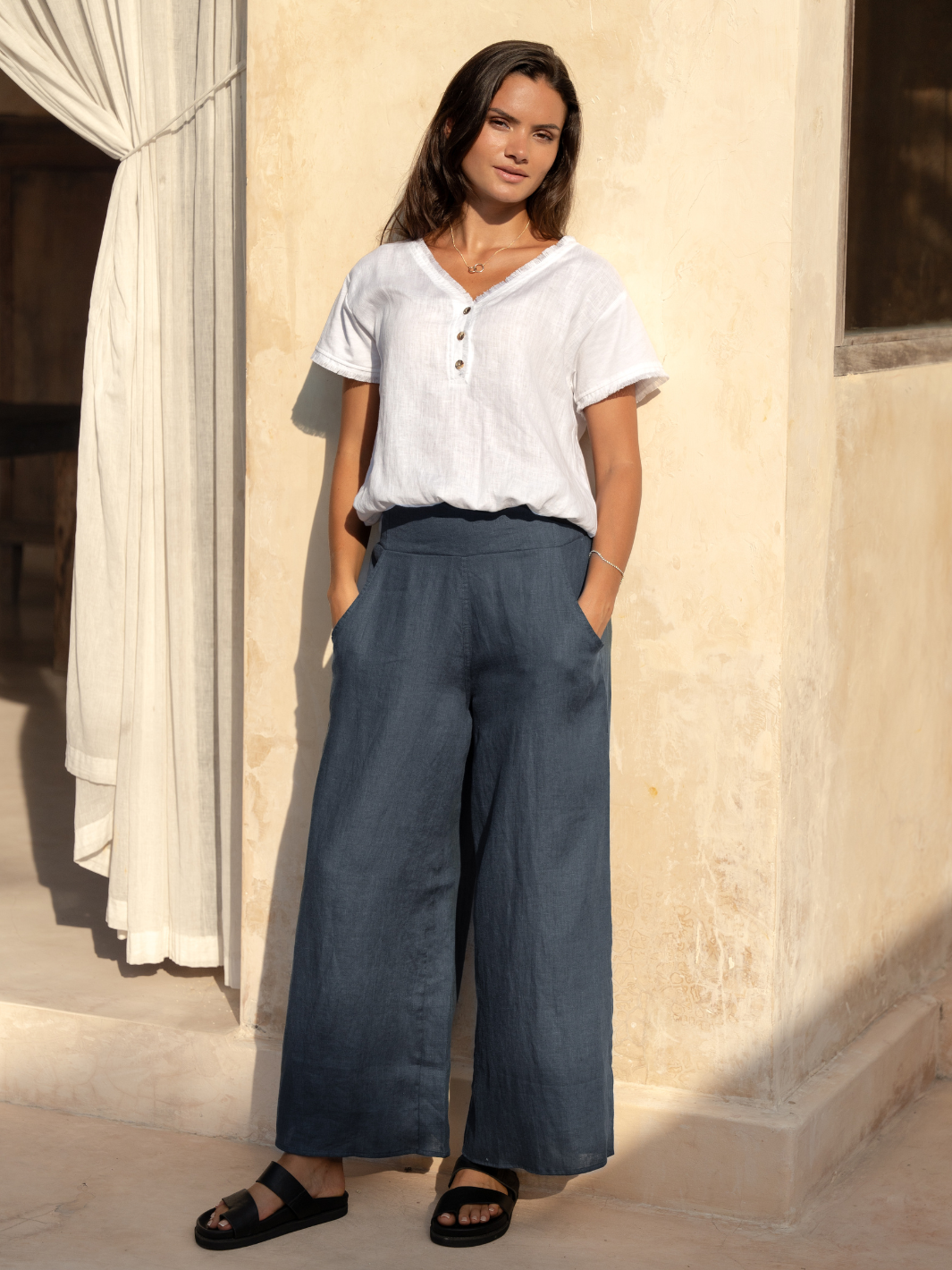 Portillo French Linen Trousers Charcoal