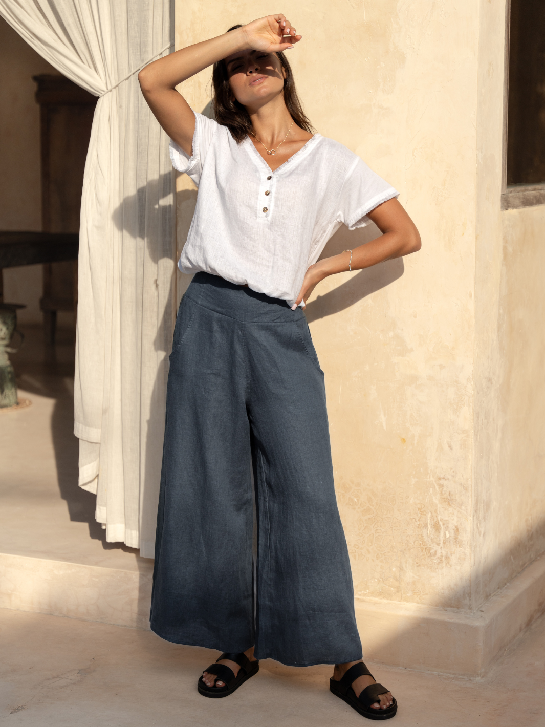 Portillo French Linen Trousers Charcoal