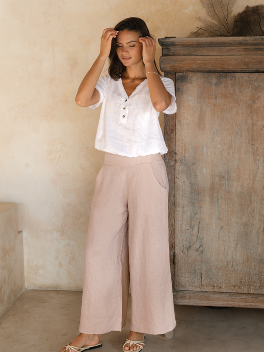 Portillo Linen Trousers Tea Rose