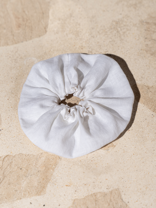 Image features Jumbo Linen Scrunchie in White