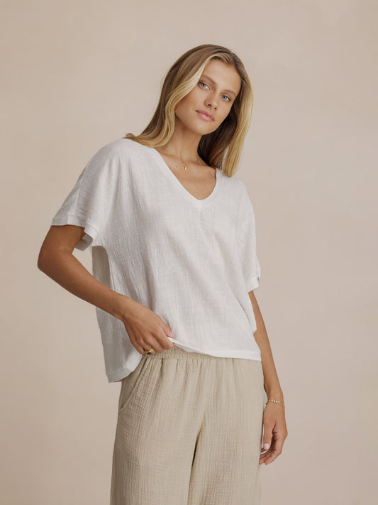 Model wears Montego Cotton Top in White