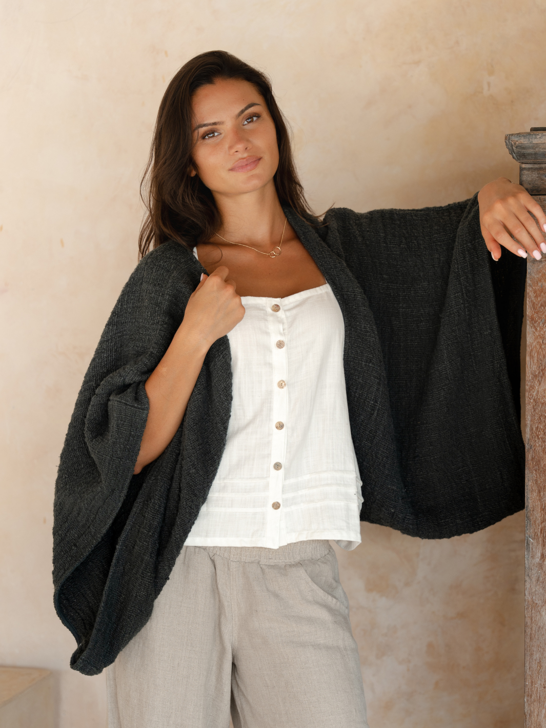 Image features Bloom Cotton Shrug in Charcoal.