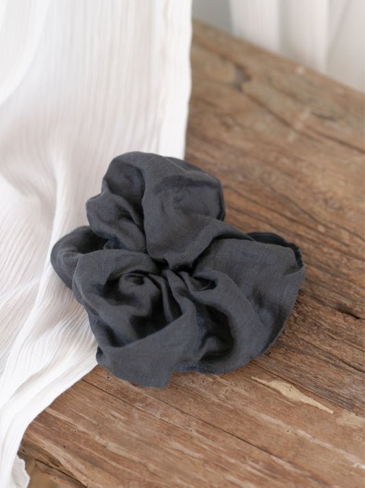 Image features Jumbo Linen Scrunchie in Charcoal