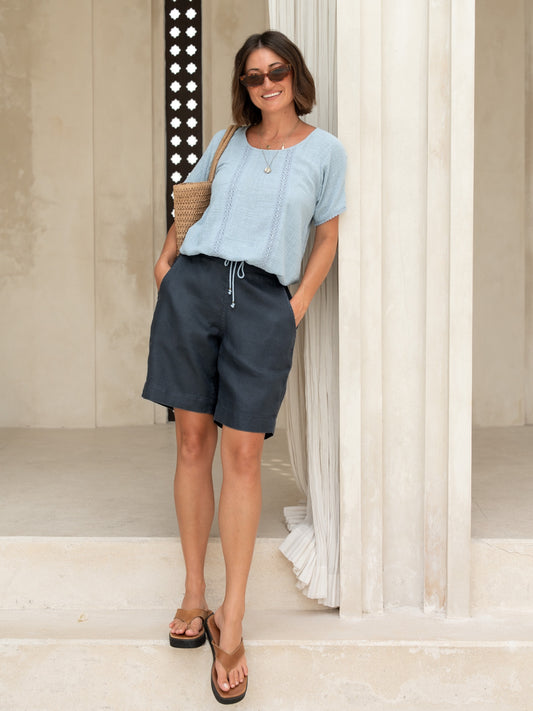 Daisy Organic Cotton Blouse Slate Blue