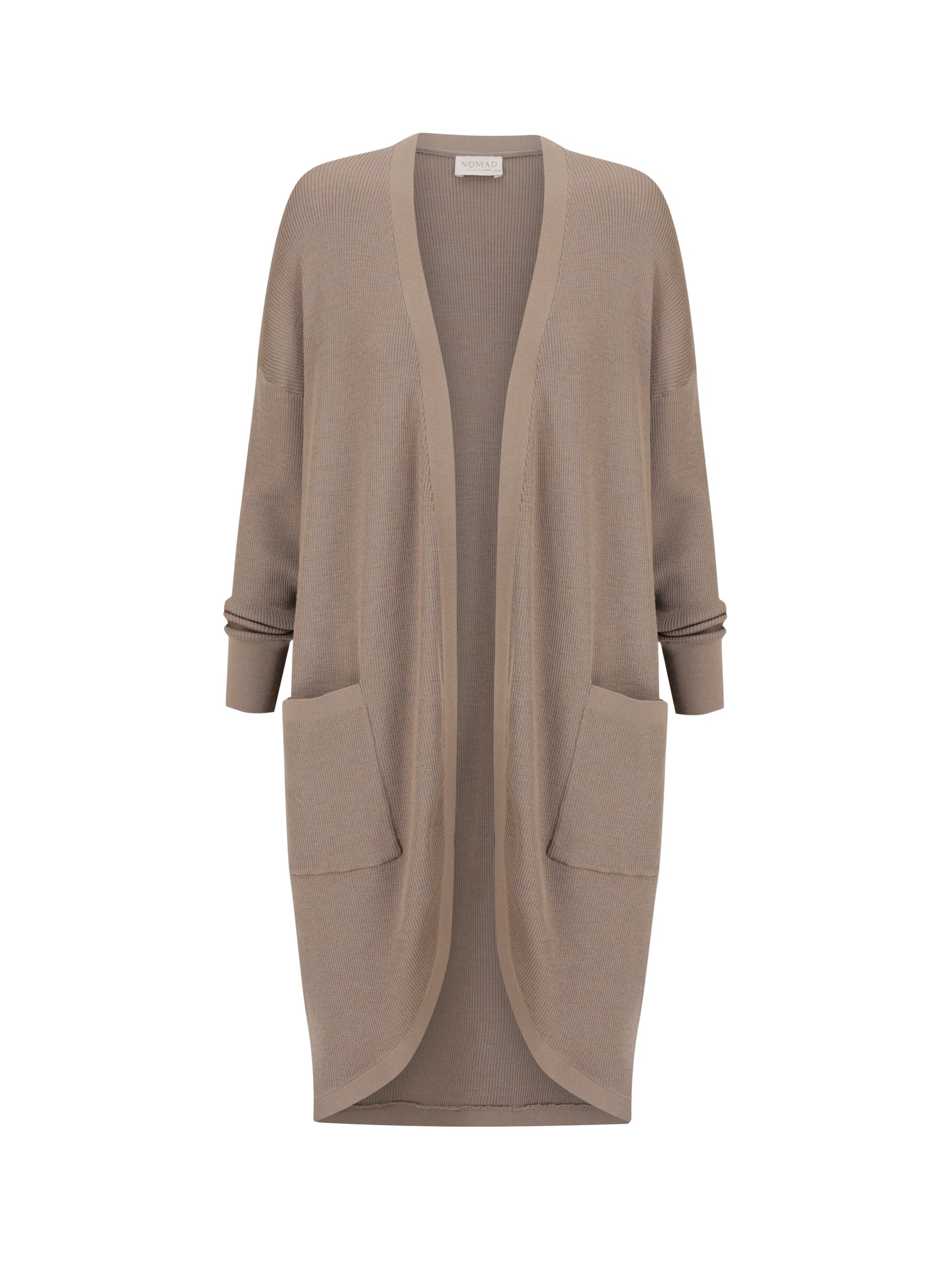 Beige cardigan with pockets on a white background