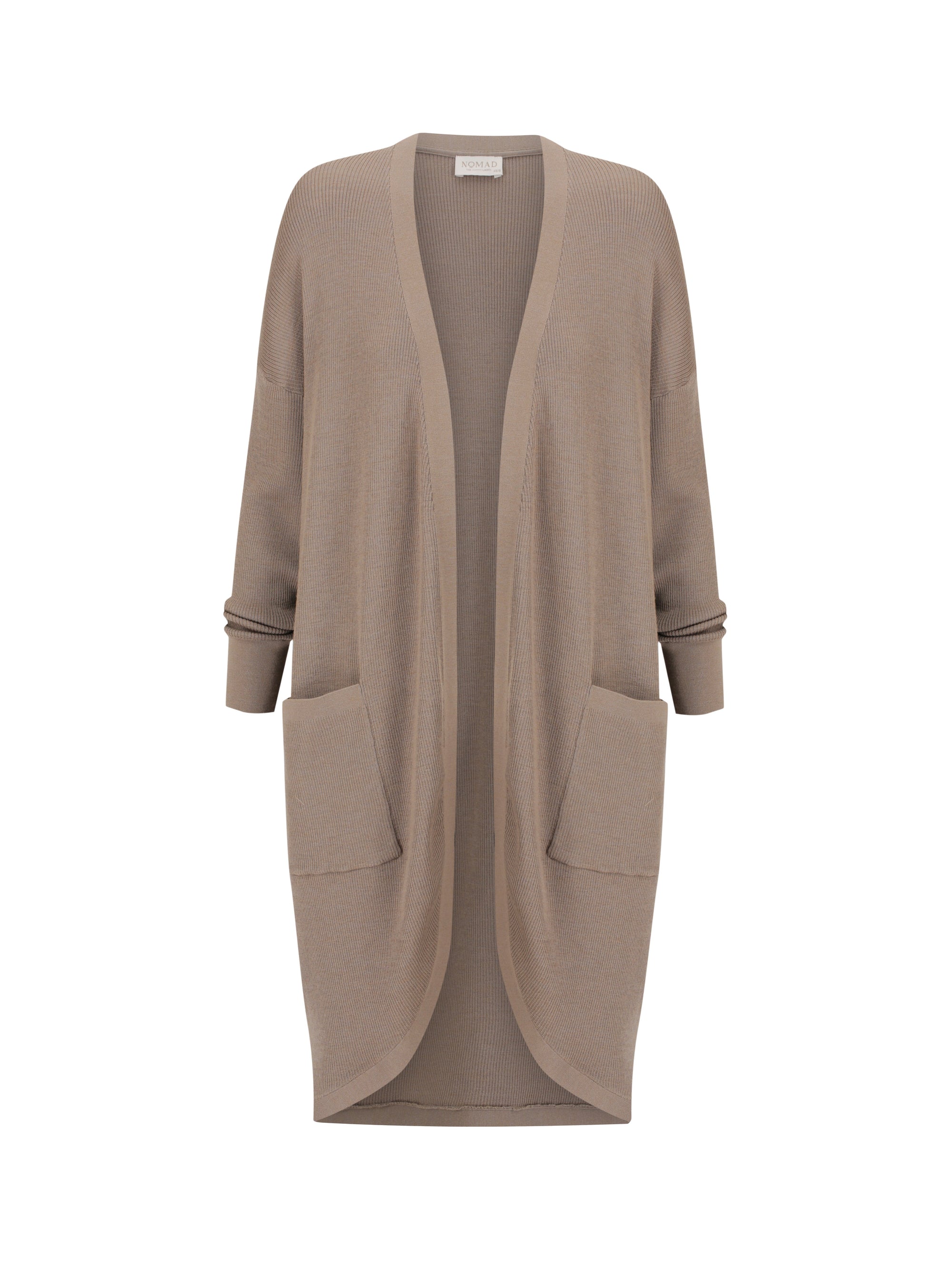 Beige cardigan with pockets on a white background