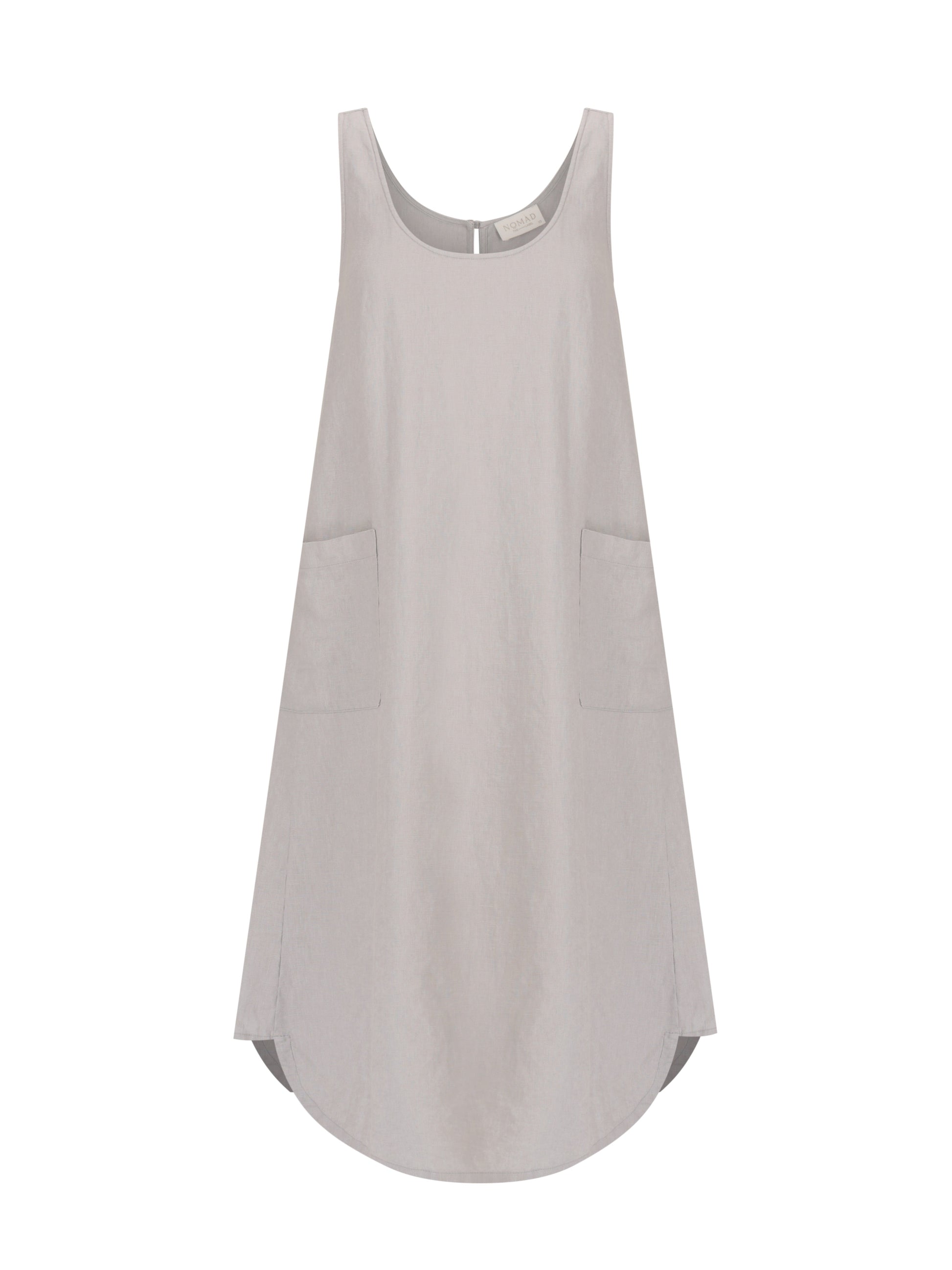Light gray sleeveless dress on a white background