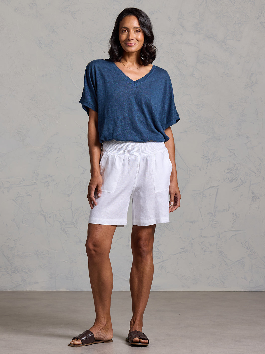Mae French Linen Shorts White