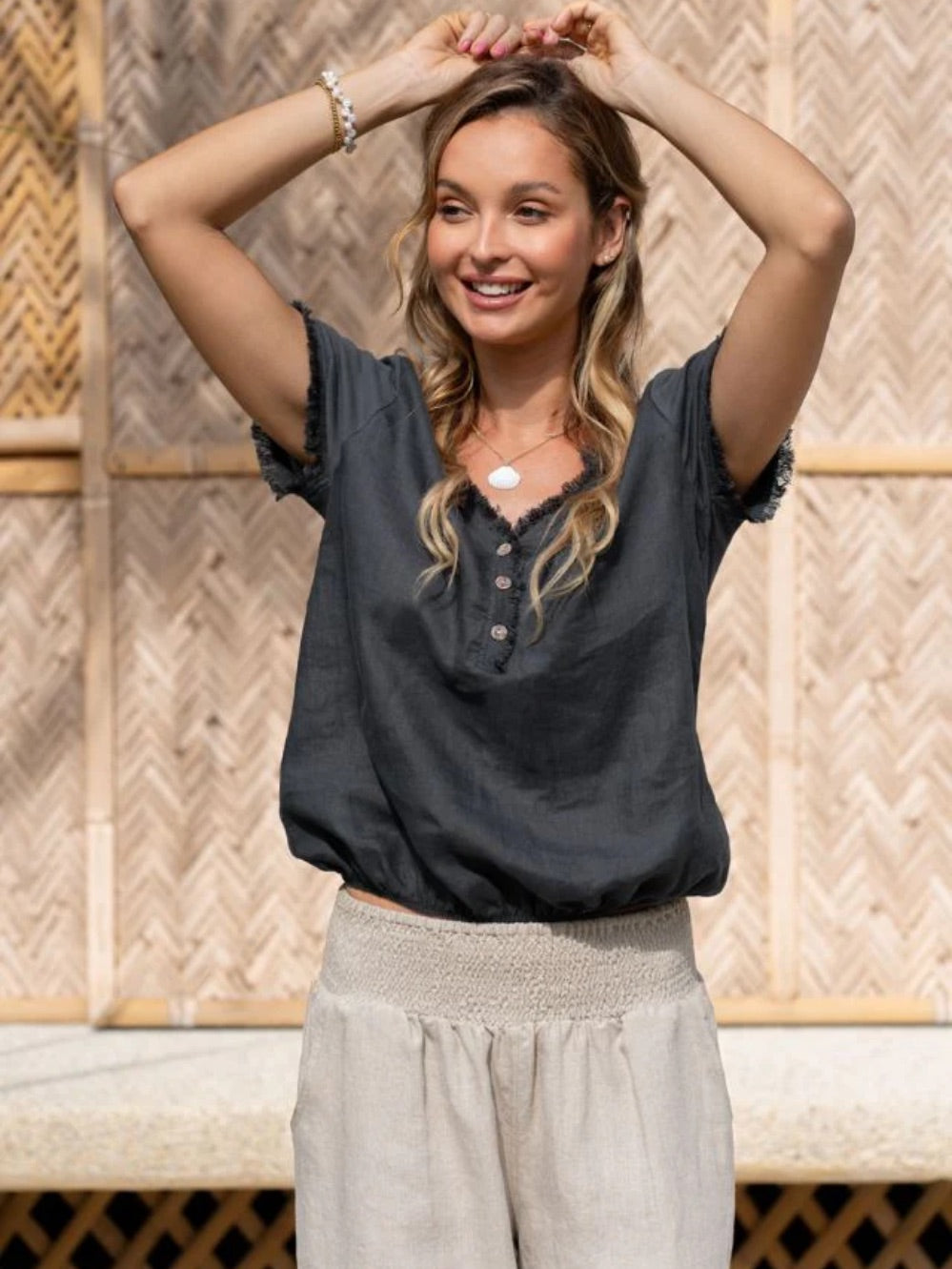 Vivre Linen and Cotton Blouse Charcoal