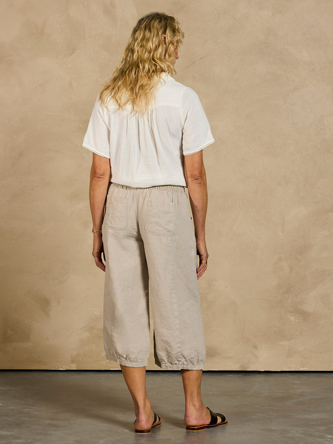 Model wearing Marrakech Linen Pants Flax