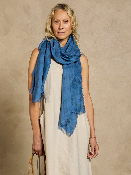 Sofi Linen Scarf Aegean Blue