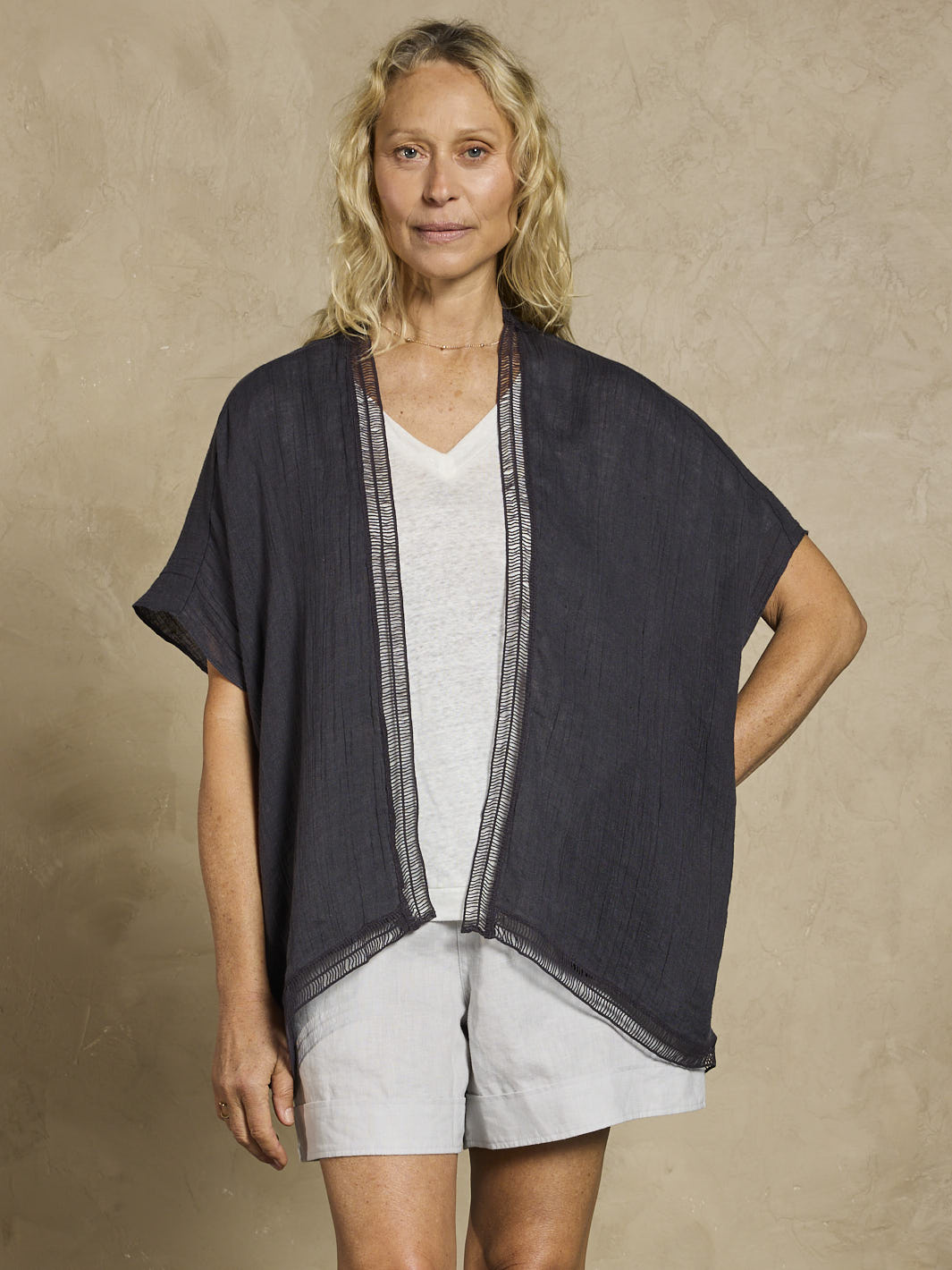 Rhea French Linen Kimono Charcoal
