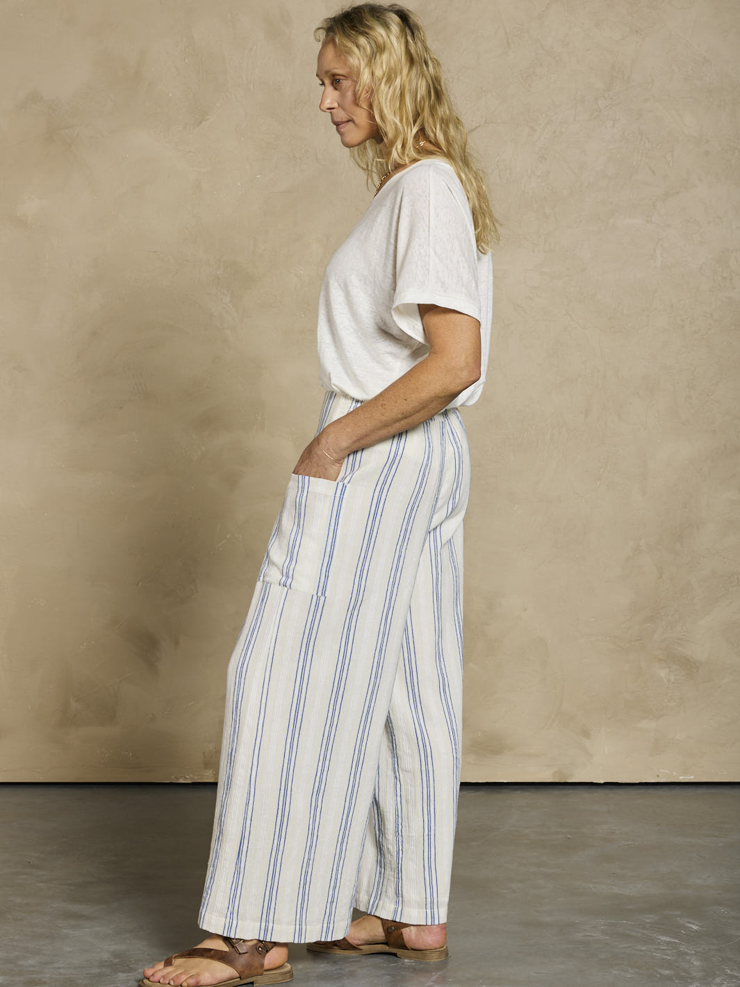 Milos Cotton Trousers Azure Stripe