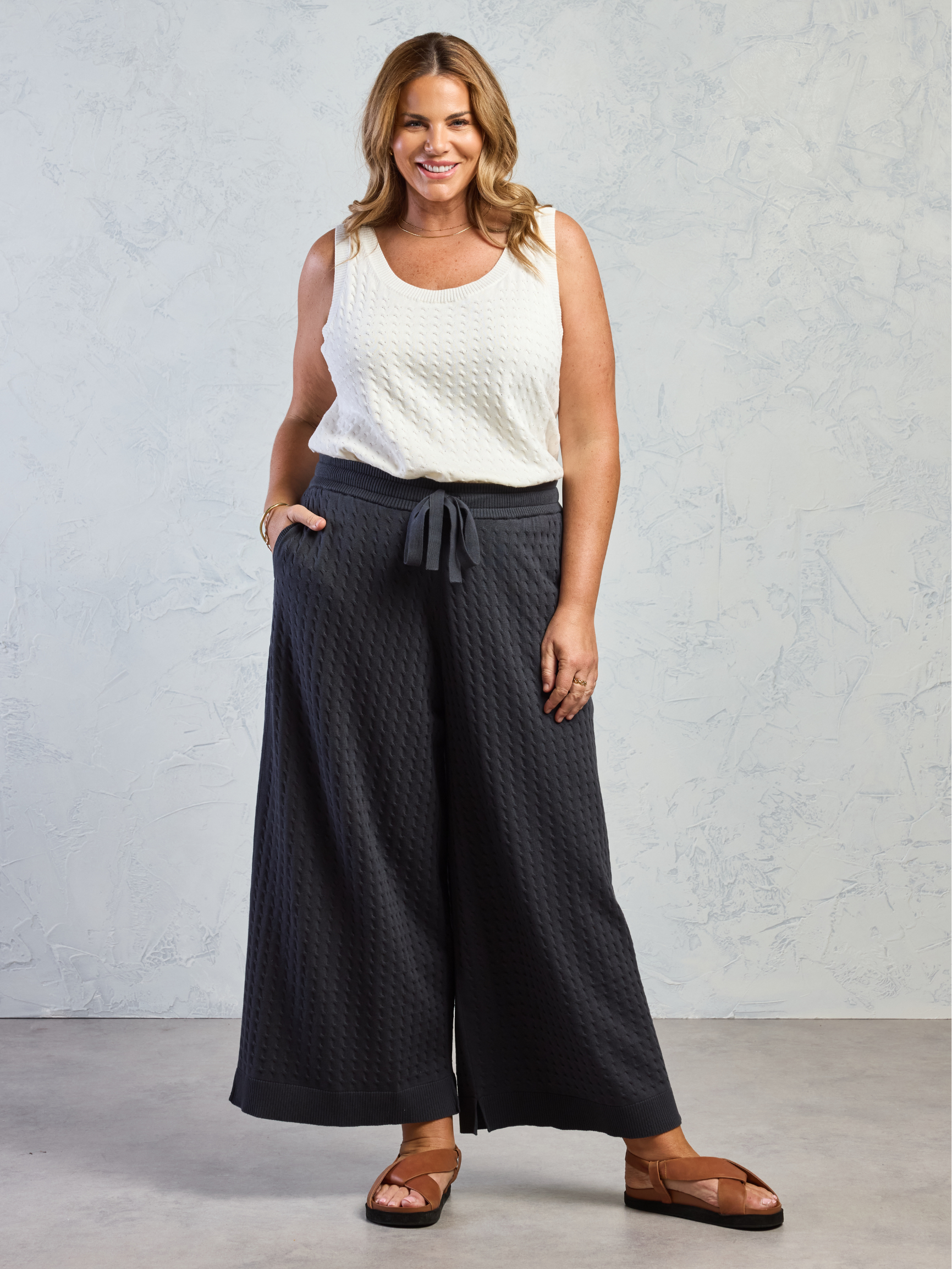 Pambula Cotton Knit Trousers Charcoal