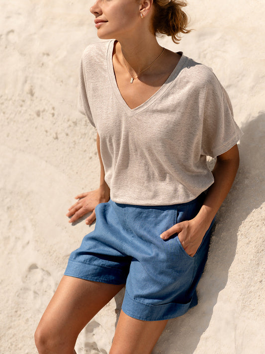 Paros Linen Shorts Aegean Blue