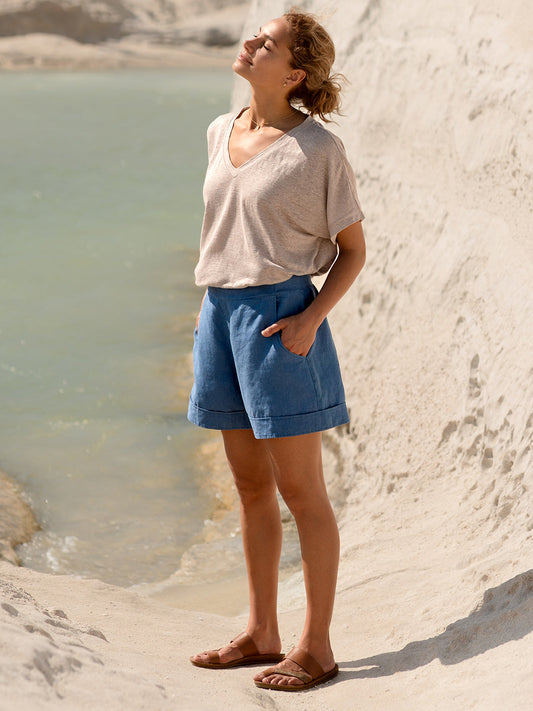 Paros Linen Shorts Aegean Blue