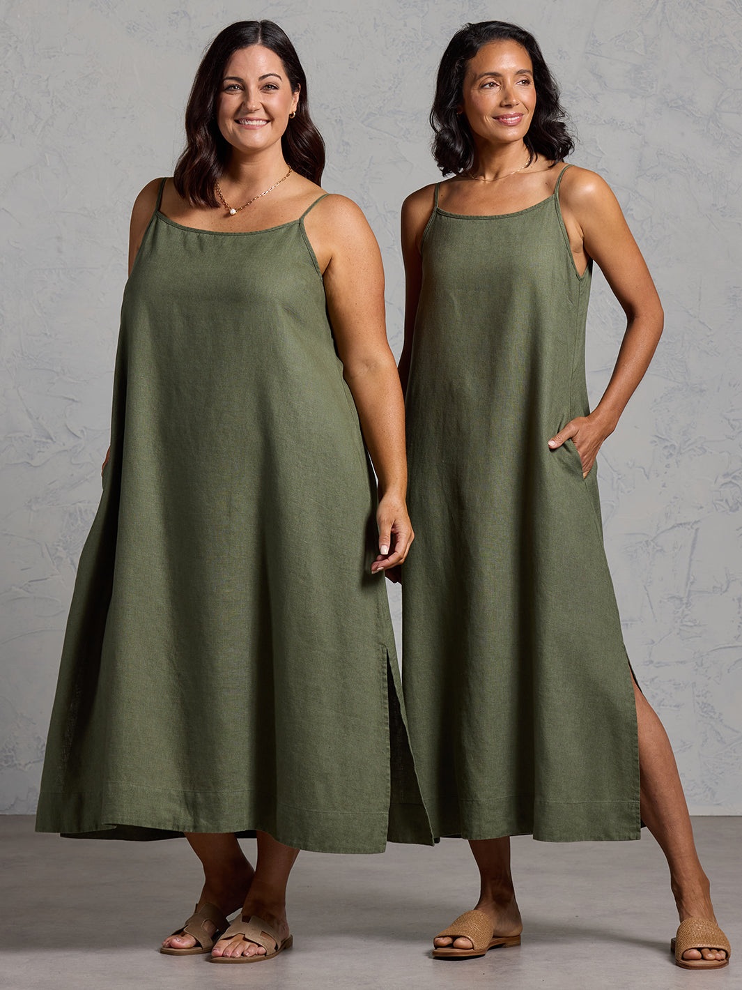 Peony French Linen Dress Olive