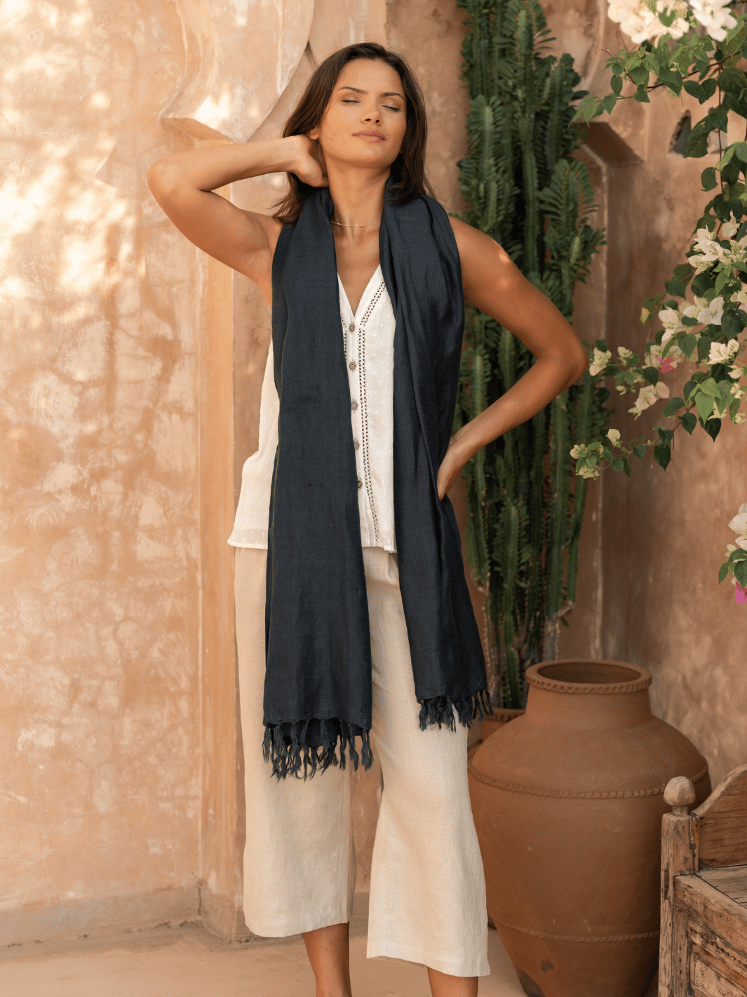 Rivoli Linen Scarf Charcoal
