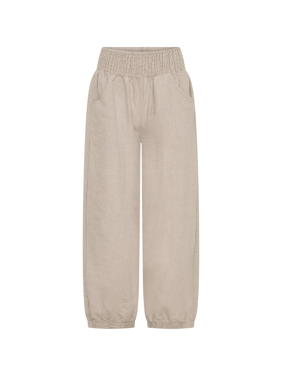 Beige pants on a white background.