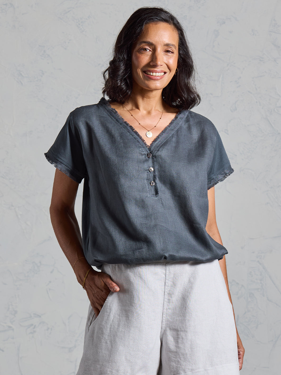 Vivre French Linen and Cotton Blouse Charcoal