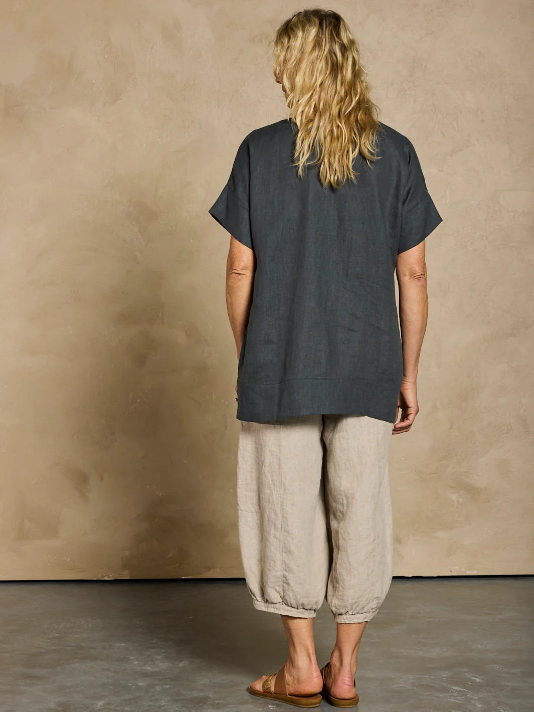 Costa French Linen and Cotton Top Charcoal