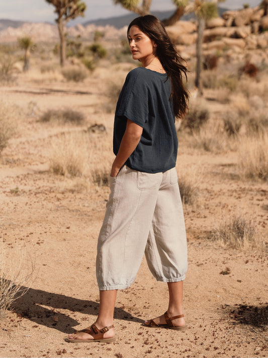 Marrakech French Linen Cropped Trousers Flax